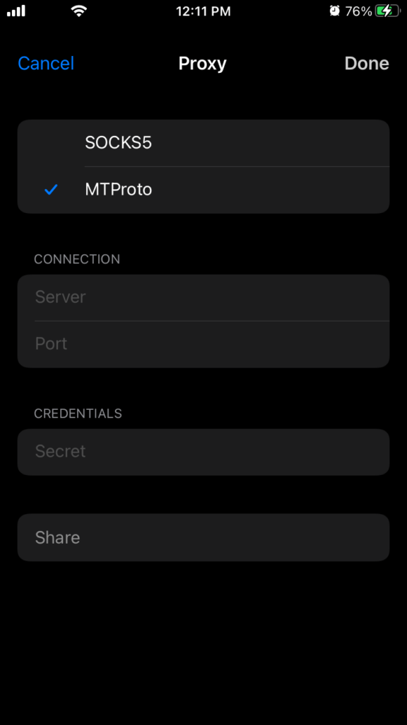 select proxy MTProto